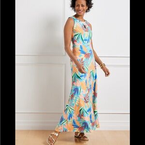 Talbots Colorful Leaf Print Midi Dress